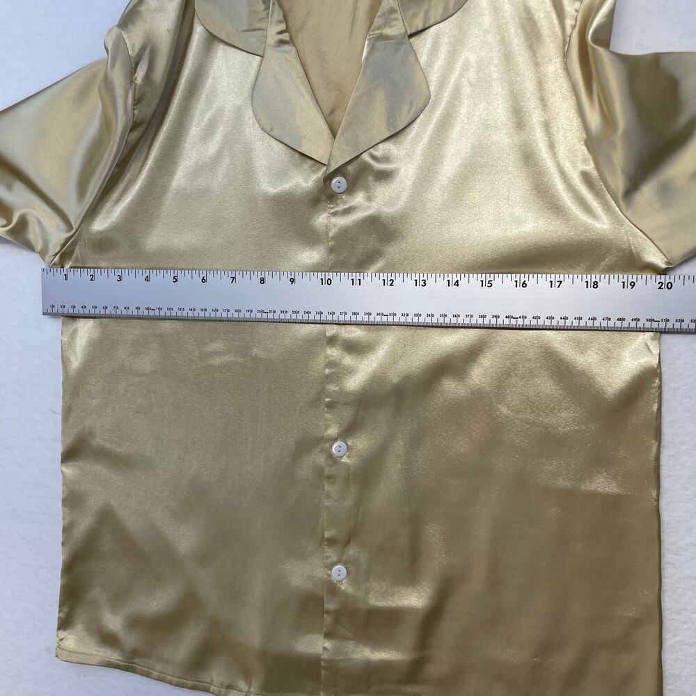 Satin Feather Cuff Blouse Pajama Style Button Up Y2K Old Hollywood Glam Top - Picture 5 of 8